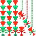Gemscream 24 Pcs Christmas Shot Glass Necklaces Red and Green Martini Cocktail Margarita Plastic Beaded Necklaces Decorations for Xmas Gift Holiday Party Favor Includes Ribbons