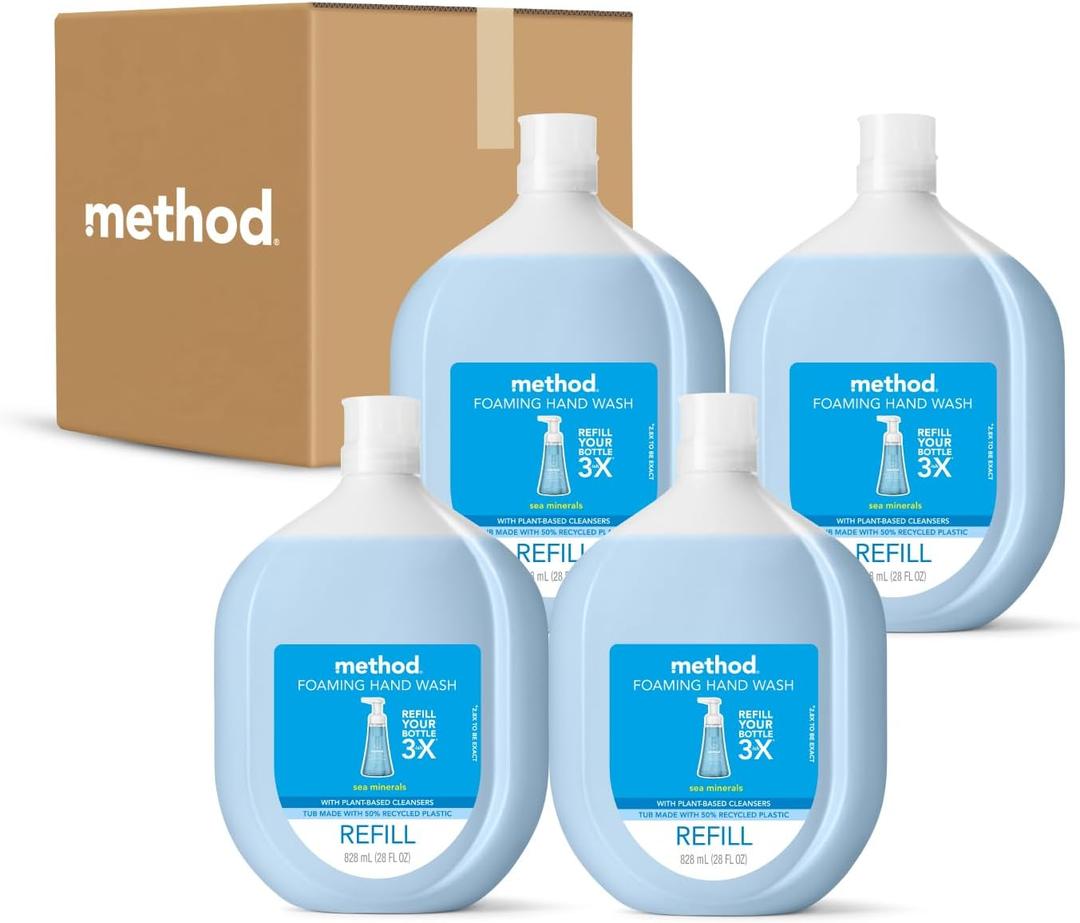 Method Foaming Hand Soap Refill, Sea Minerals, Recyclable Bottle, Biodegradable Formula, 28 fl oz (Pack of 4) (Packaging May Vary)
