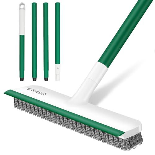 SetSail Upgraded Large 12 in Wide Floor Scrub Brush with 51-Inch Long Adjustable Handle 2 in 1 Scrape Brush Stiff Bristle Floor Scrubber for Cleaning Shower Bathroom Garage Kitchen Wall Deck Tub Tile