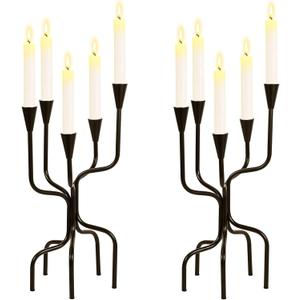5-arm Candelabra Candlestick Holders - Vintage Black Candle Holders, Metal Taper Candleholders, 16.7" Tall Candle Stands for Table Centerpieces Antique Mantle Fireplace Christmas Wedding Home Decor