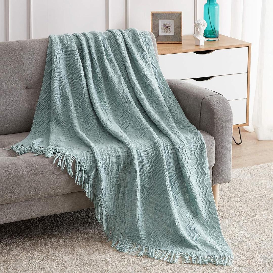 BOURINA Aqua Throw Blanket 50x60 Inches Throw Textured Solid Soft Sofa Couch Decorative Knit Blanket BOURINA Aqua Throw Blanket 50x60 Inches Throw Textured Solid Soft Sofa Couch Decorative Knit Blanket