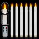 10" Flameless Taper Candles with Remote, 6 Pcs White Electric Led candlesticks, PlasticTall Taper Candles Battery Operated with Flickering Flame for Halloween Christmas Wedding Home Dcor