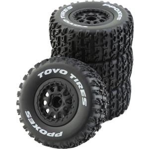 Lifehead 1/10 RC Short Course Truck Tires for All Terrain，Suitable for TRAXXAS Slash4X4 HuanQi 727 ARRMA SENTON 3S Losi Ford Raptor Baja Rey/ 113mm OD High-Performance Short-haul Truck Tires（Black）