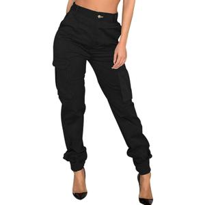 Women's Cargo Jogger Camo Pants with Pockets High Waist Slim Casual Tapered Camouflage Combat Hiking Pants (X-Large, Blackab22314)