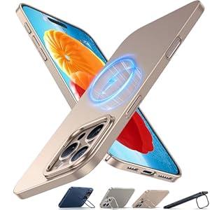 TORRAS Magnetic Slim Fit for iPhone 16 Pro Max Case with Stand, Compatible with MagSafe, Built-in Stash Stand, Thin 16 ProMax Case, Light Anti-Scratch Matte Hard PC 6.9 inch, Desert Titanium