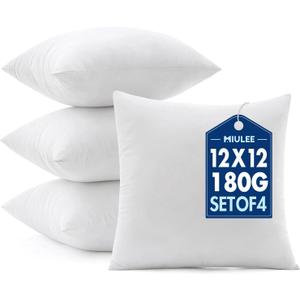 MIULEE Pillows Inserts, Pack of 4 12x12 Inch 100% Virgin Microfiber Filling Throw Pillows for Bed Couch Sofa