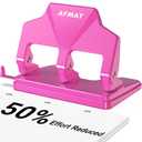 AFMAT 3 Hole Punch Heavy Duty, 40-Sheet Three Hole Punch, 50% Reduced Effort, 3 Hole Puncher for Binder w/Large Chip Tray, 9/32" Holes Diameter, Metal Paper Puncher for Home/Office/School, HP14(Pink)
