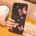 2 x for Samsung Galaxy A13 5G/A04S Phone Case, Fashion Flower Pattern Design Girls Women Liquid Silicone Cover, Slim Shockproof and Scratch-Resistant Soft Case for Samsung A13 - Butterfly Black