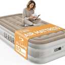 Sebor Air Mattress Twin with Built-in Pump 18", Comfortable Self-Inflating Air Mattress with High-Speed Pump, Durable Blow Up Mattress Twin with Storage Bag for Guests, Camping, Travel (Khaki White)