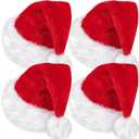 SATINIOR 4 Pcs Plush Santa Hat, Unisex Velvet Christmas Santa Hat Bulk with Comfort Lining for Party, Holiday, Christmas(over 14 Years Old,Red)