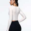 ENERBLOOM Womens Long Sleeve Shirts Workout Crop Tops Yoga Tee Built in Bra Mild Support Cream Feeling Athletic Top U-Neck Milk White X-Large