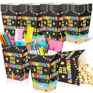 18Pcs School's Out for Summer Gift Boxes End of School Year Paper Gifts Popcorn Buckets Gift Treat Candy Box School's Out Themed Party Favors Box for Classroom Summer Vacation Party Celebration Decor