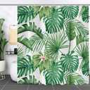 Tropical Leaf Shower Curtain, Summer Green Palms Banana Leaf Monstera Leaves Jungle Botanical Plants Bathroom Curtain Home Decor Waterproof Fabric Machine Washable with 12 Hooks, 72" x 72"