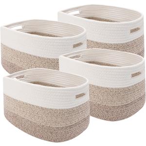 Fijxzct 4 Pack Woven Storage Baskets for Organizing - Cotton Rope Baskets for Closet, Toys, Books, Towels, Durable Storage Bins for Shelves, Living Room, Bedroom, 14.76''Lx9.84''Wx8.86''H (khaki, 13")