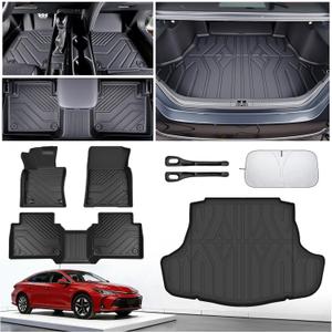 Floor Mats for Toyota Camry 2018-2022 2023 2024 (Not for Hybrid or AWD), All Weather Protection Custom Floor Mats Trunk Cargo and Car Windshield Cover Set Car Accessories,Car Floor Liners Set