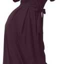 KOH KOH Formal Short Sleeve Cocktail Flowy V-Neck Gown (Large, Sangria Wine)