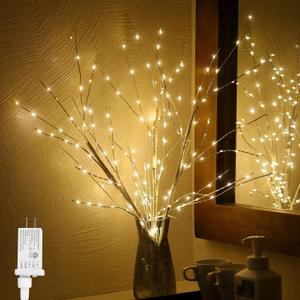 Rivokeer Lighted Birch Branches 34IN 180 LED with Timer, Artificial Tree Branches with Warm White Fairy Lights for Christmas Holiday Home Decoration, Plug in
