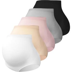 Angelhood Women's Maternity High Waist Underwear Pregnancy Seamless Soft Hipster Panties Over Bump, 5 Pack, Large