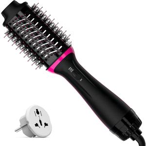 Dual Voltage Hair Dryer Brush for European Travel, Plus 2.0 Blow Dryer Brush with European Plug 110V-120V/220V-240V One Step Hair Dryer and Styler Volumizer with Negative Ion Anti-frizz Styling