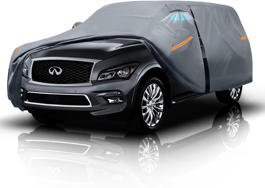 Large SUV Car Cover for Infiniti QX80 (2014-2026) 100% Waterproof All Weather, Heavy Duty Outdoor Full Exterior Covers Rain Sun Wind UV Protection. (Custom Fit Infiniti QX80+Towel+Bag)