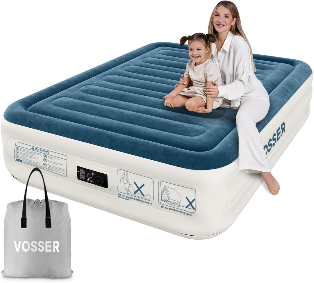 Air Mattress Full with Built in Pump,18" Raised Inflatable MattressThicker Blow Up Mattress 2 Mins Self-Inflation/DeflationLuxury Upgraded Air Bed with Storage Bag for Home, Camping & Guests