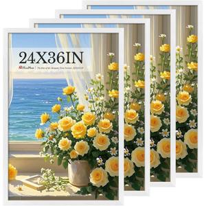 24x36 Poster Frame 4 Pack, Textured White Solid Wood Picture Frame, Wall Hanging