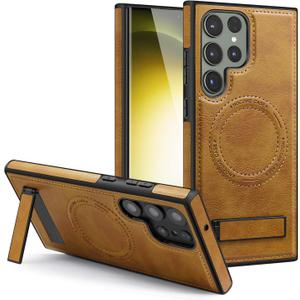 Lunivop for Samsung Galaxy s24 Ultra Case Leather [Compatible with Magsafe Wireless Charging] Magnetic Cover Stand Funda para S 24 Ultra 6.8 '' 5G 2024 Rugged Best Phone Cases Brown