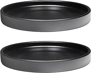 2 Pack Ceramic Plant Saucer Pot Tray 7 Inch, Planter Saucers 4 5 6 7 8 9 10 11 12 13 Inch for Indoors Outdoor, Durable Sturdy Flower Drainage drip Water Tray for Glazed Pots Base (7 Inch-Black)