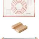 Adjustable Stainless Steel Rolling Pin with Thickness Rings for Baking, Dough Roller Pins for Cookie Decorating Baking Supplies with 1PCS Silicone Pastry Mat & 1PCS Rolling Pin Holder (Silver, 16.9", Stainless Steel Set 1)