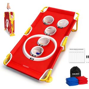 Foldable Arcade Style Cornhole Board Game Set with 8 Bean Bags & Scorecard with 8 Games  Portable 5-Hole Toss Target for Indoor/Outdoor Fun - Choose Your Size (4 x 2 ft - 5 Holes)