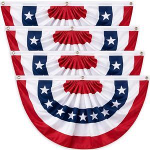3x6 FT American Bunting Flags Outdoor, 4th of July Pleated Large Fan Flags, USA Patriotic Banner Decorations for 250th Anniversary, Outside Porch, Fence, Yard Garden, Red White and Blue Decor (4)