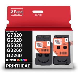 BH-20 CH-20 Print Head Replacement for G7020 G6020 G5020 G3260 G2260 G2270 MegaTank Printer Remanufactured PrinterHead refillable Ink cartridges Combo Set 1 Black and 1Color