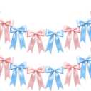 2 Strings of 16PCS Baby Pink&Baby Blue Bow Garlands Banner Decoration,Pre-Strung Satin Ribbon Ornaments for Gender Reveal Party,Baby Shower,Birthday,Bridal Shower,Graduation Decor,Anniversary,Wedding