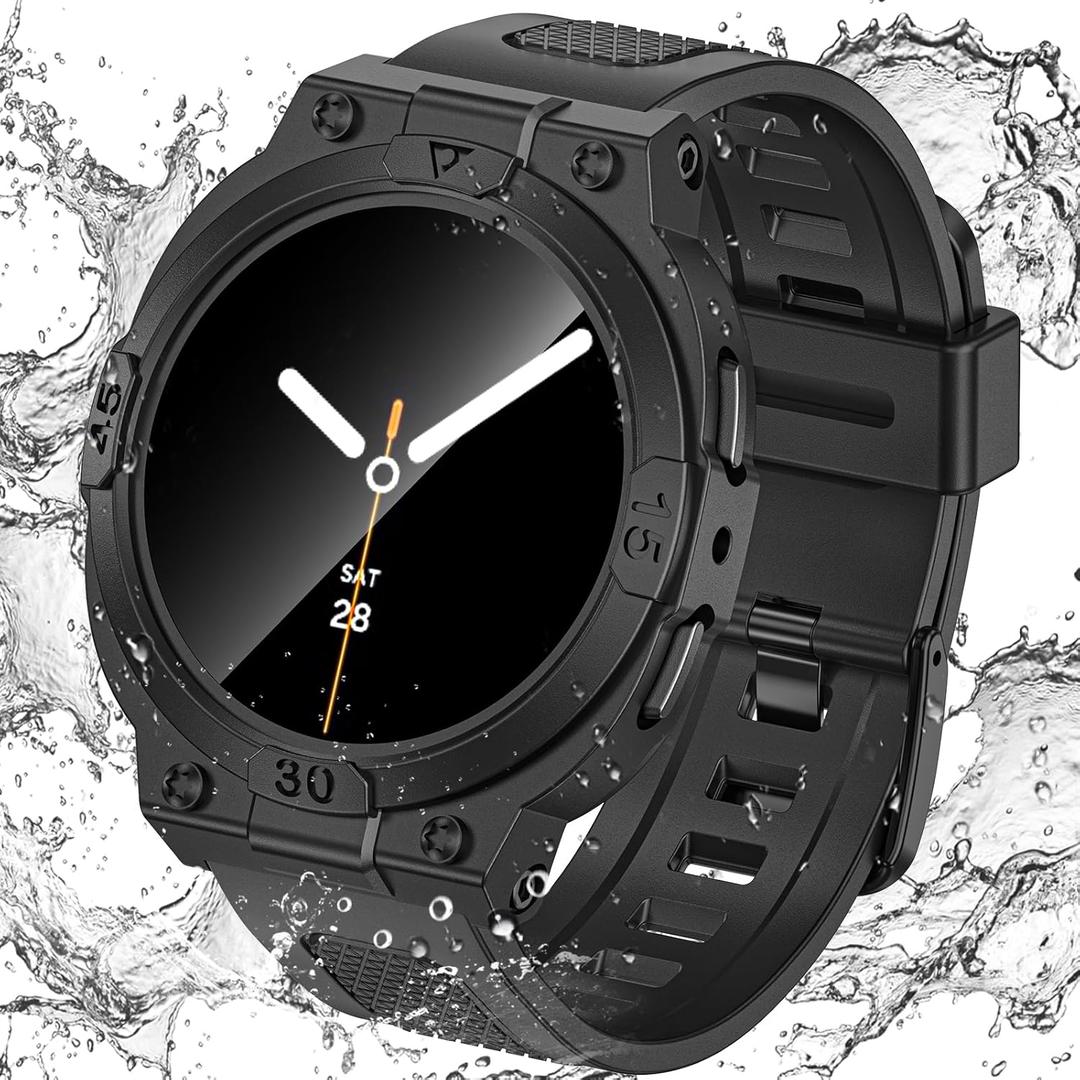 Goton 3 in 1 Waterproof Case and Band for Samsung Galaxy Watch 8 7 5 4 FE 44mm 40mm, 360° Protective Hard PC with Tempered Glass Screen Protector for Galaxy Watch Cover Bumper Accessories