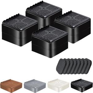 Furniture Risers Heavy Duty Adjustable Bed Risers Blocks Lift 4, 3, 2 inches for Couch, Sofa, Table, Desk, Chair Legs, Refrigerator, Washing Machine Support up to 4000 pounds (Black 4 Pack, 2 inch)