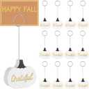 12 Pcs Thanksgiving Pumpkin Table Number Holders Wooden Photo Balloon Place Card Holder Harvest Mini Pumpkin Name Card Photo Picture Stand Holder for Fall Thanksgiving Decor(White,Word)
