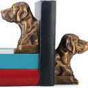 Sliner Decorative Bookends for Shelves, Dog Book Ends Antique Gold Labrador Retriever Statues Book Stopper for Home Office Desk Decor, 1 Pair