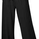 Eytino Womens Plus Size Pants Summer Elastic High Waist Drawstring Casual Loose Wide Leg Trousers Pants with Pockets (Black, 1X-5X)