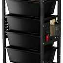 Rolling Cart with 4 Drawers, Plastic Drawer Storage Carts with Wheels & Wooden Tabletop, Metal Utility Cart with Pegboards, Office Living Room Classroom Craft Organization and Storage, Dark Black