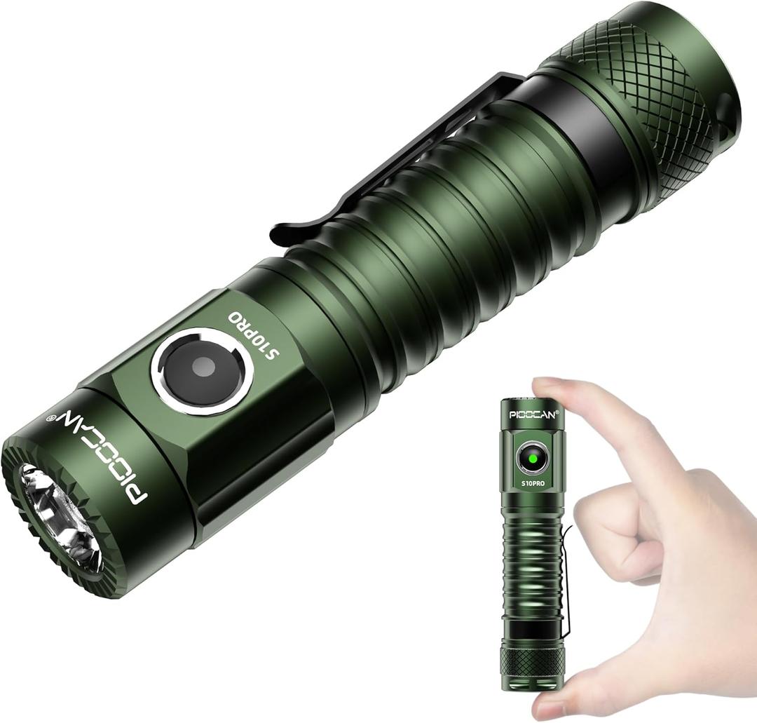PIOOCAN EDC Flashlight Rechargeable,Pocket Flashlight 2500 High Lumen Super Bright,Mini Tactical Flashlight Powerful Magnetic,IP68 Waterproof 5 Modes Flash Light for Camping Hiking Emergency (Green)