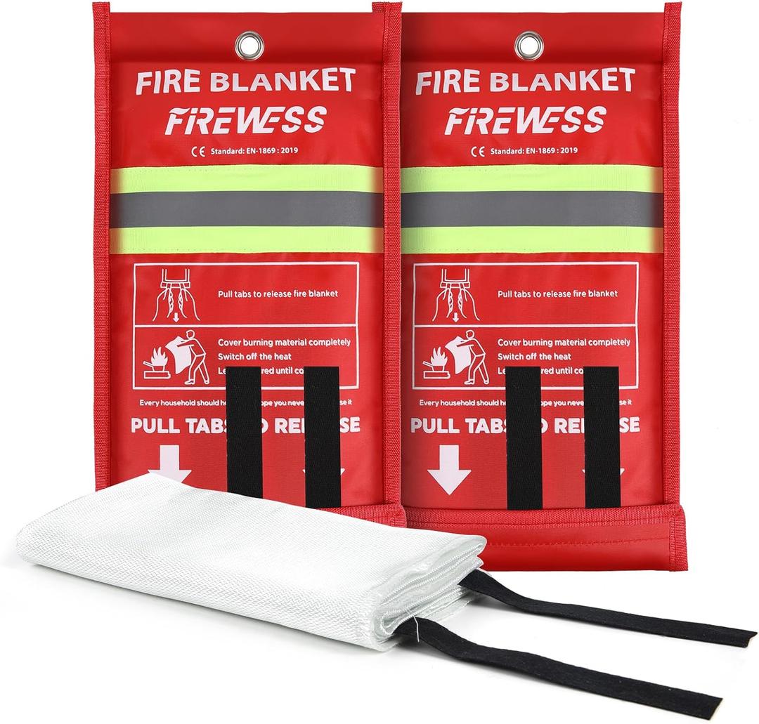 2 x Emergency Fire Blanket, Flame Retardant Fire Blankets Emergency for Home, Kitchen, Car, Office, Grill (Fiberglass-2pack)