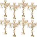Nitial 5 Arm Crystal Candelabra Centerpieces for Tables 27 Inch Tall Crystal Candle Holders Bowl Candelabra Table Centerpieces Decor for Wedding Christmas Dinner Party Events (Gold,8 Pcs)