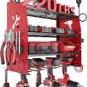 Power Tool Organizer Wall Mount with Charging Station [5-Layer Loads 220lbs Heavy Duty] Metal Tool Storage Rack Drill Holder,Battery Utility Rack Loads with 6 Power Strip (Red)