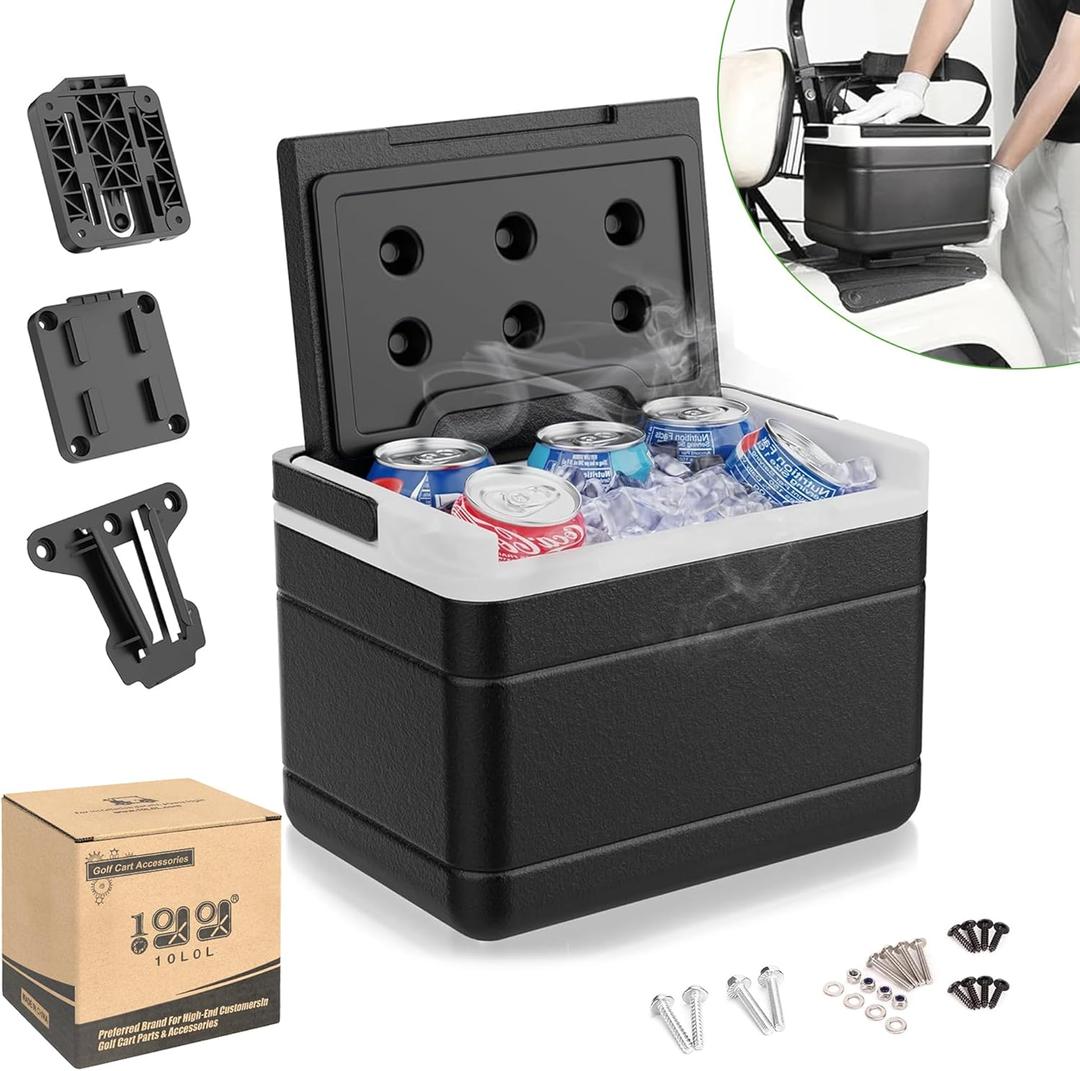 10L0L Golf Cart Cooler with Mounting Bracket Kit Fits Yamaha Club Car & EZGO, Portable 48 Hours Cooling Ice Chest 102588101 103886801
