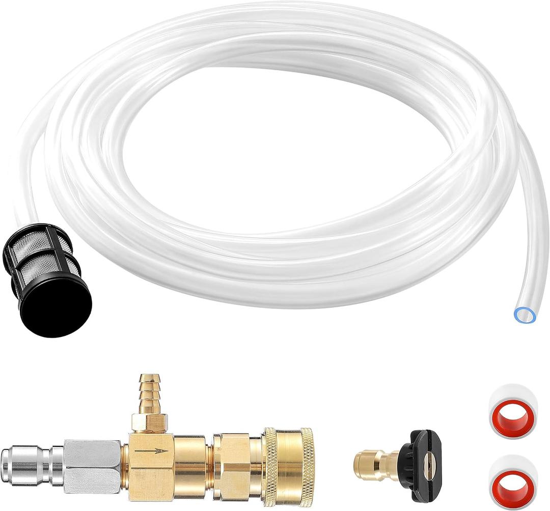 JOEJET Downstream Injector for Pressure Washer, Fixed Chemical Injector Kit with 3/8 Inch Quick Connect, 10 Ft Siphon Hose, 3-5 GPM