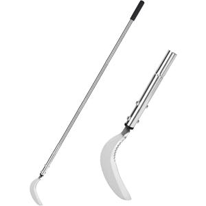 Weeding Sickle, Steel Grass Sickle with Serrated Double-Edged Blade, Telescoping Grass Whip, Stand up Weeding Grass Sickle, Lightweight Sickle Garden Tool Long Handle for Garden, Yard
