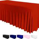 Table Skirt for Rectangular Tables 6ft - Spandex TableCovers for Standard 6 Foot Table - One Piece Fitted Elastic Tablecloth - Wrinkle Resistant Ruffles Design for Weddings, Party, Events (Red)