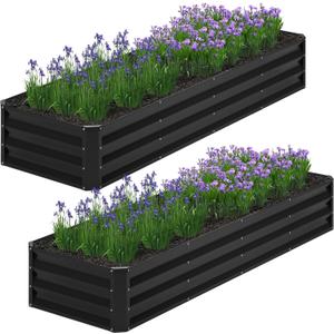 2PCS 8x2x1FT Galvanized Raised Garden Bed,Planter Raised Beds-Metal Garden Box,Large Plant for Outdoor Planting, Vegetables BedFlower,herb-Black