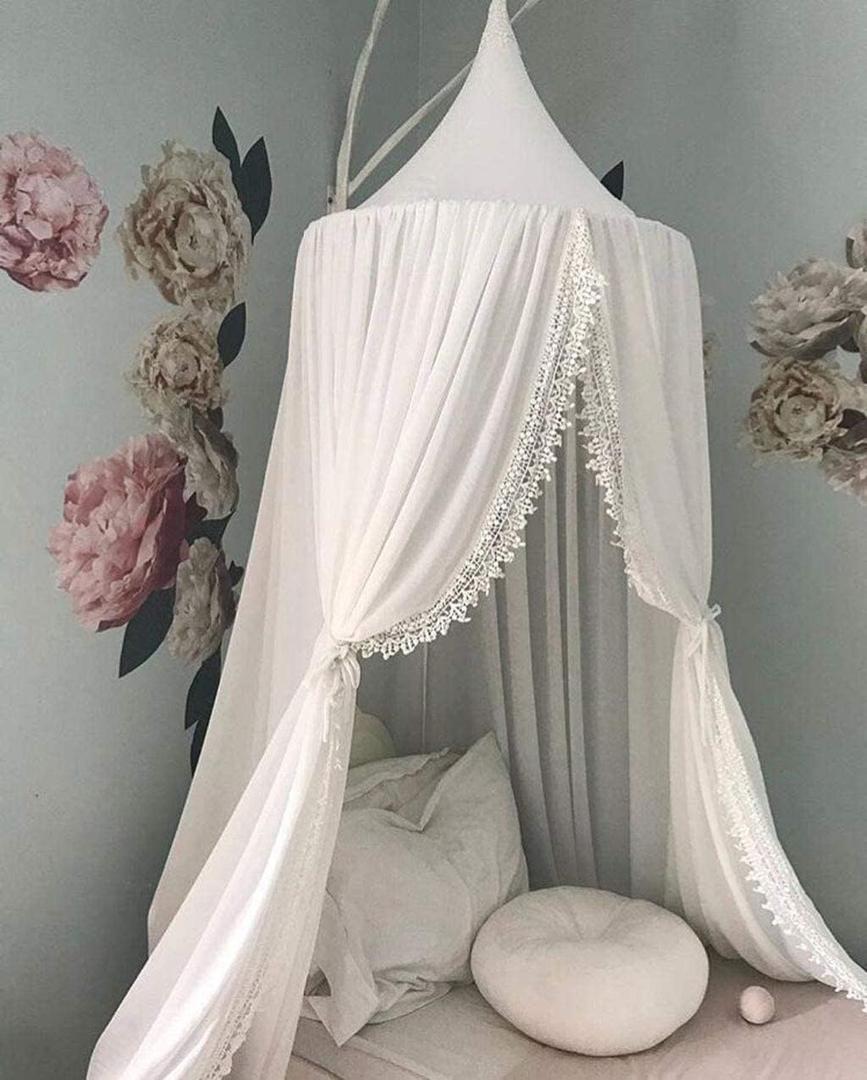 LImiLI Bed Canopy for Girls and Kids Hanging Mosquito Net for Baby Crib Nook Castle Game Tent Nursery Play Room Decor (White)