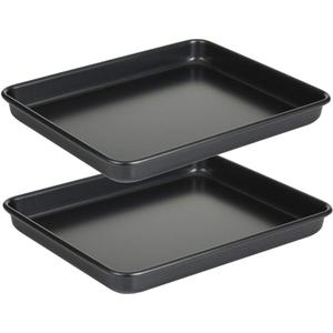 11 Inch Baking Sheets Pan Nonstick Set of 2, Walooza 1-inch Deep Baking Trays, 11X9 Inch Cookie Sheet Replacement Toaster Oven Tray, Non Toxic & Heavy Duty & Easy Clean (Black)